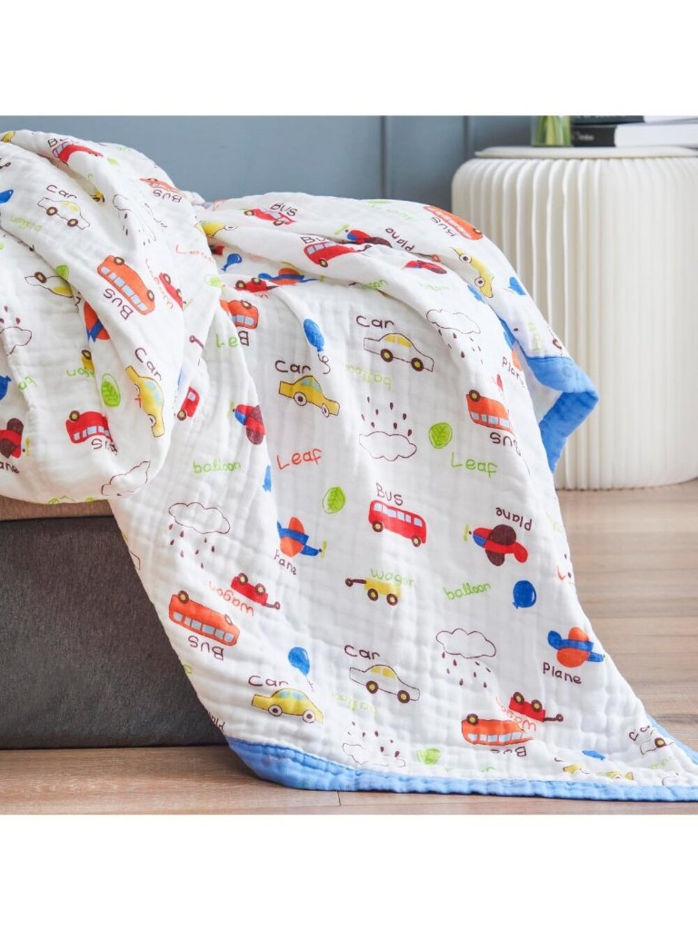 Soft 100% Cotton Cars Muslin Blanket - 6 Layer Warm Throw for Kids & Toddlers